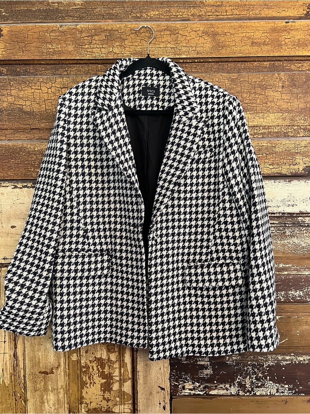 VICI Houndstooth Blazer | Black White Tweed Jacket | NWOT | Size M